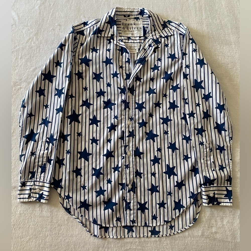 Frank And‎ Eileen Classic Stripe With Stars And Superfine Shirt Size XS